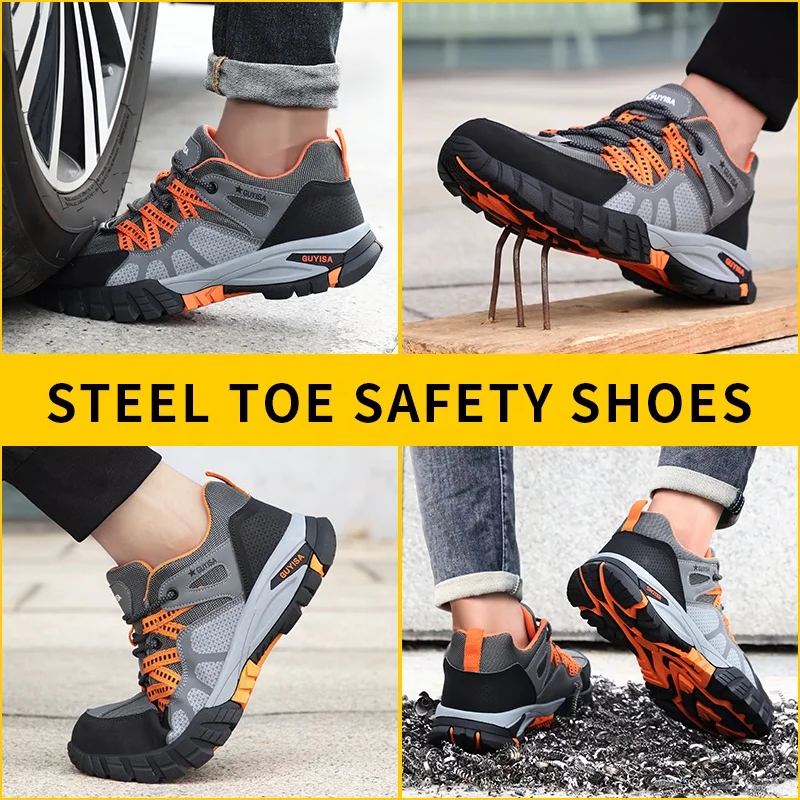 GUYISA High quality safety shoes waterproof super fiber leather uppers outdoor leisure steel toe sports shoes safety shoes