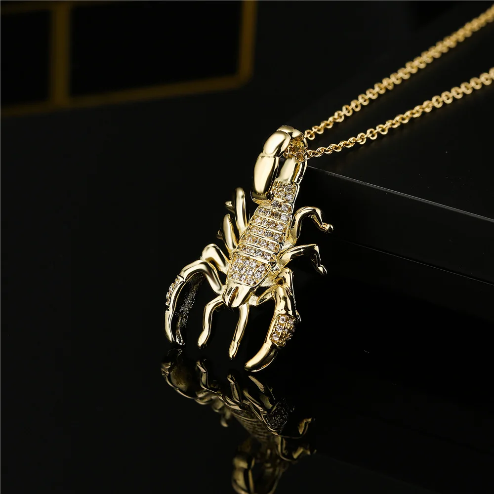 Popular Hip-Hop Jewelry Copper Micro-inlaid Zircon Personality Scorpion Pendant Necklace
