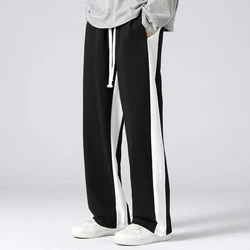 Custom High Quality Street Wear Designer Relaxed Fit Casual Straight Wide Legged Sweatpants Men With Stripe