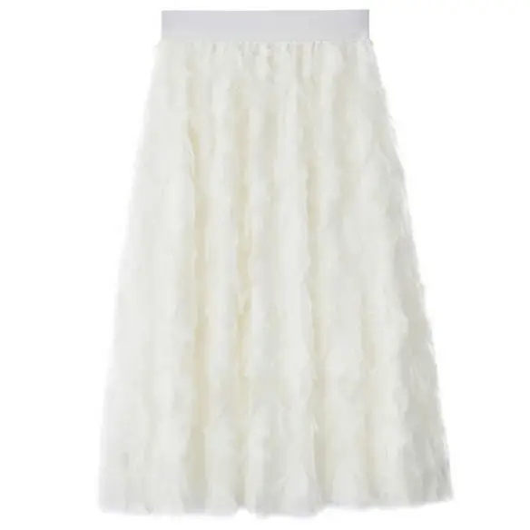 Creative Womens Umbrella Skirt Feather Fringe High Elastic Waist Midi A-Line Swing Skirt Cute Irregular Multi-Layer Cake Skirt