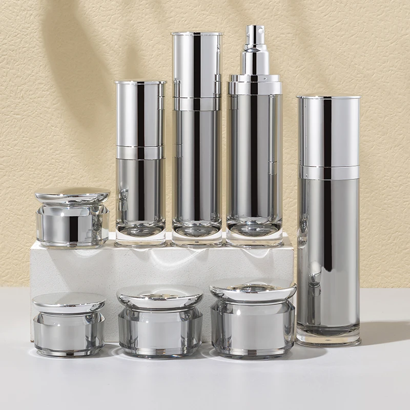 30ml 50ml 80ml 120ml 20g 30g 40g 50g Silver Cosmetic Plastic Cream Container Luxury Jar Packaging Acrylic Lotion Pump Bottle