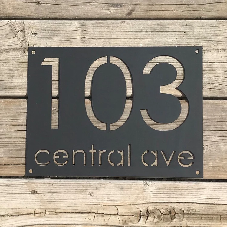 Custom Cutting Round Metal Address Plaque Circle Black Stainless Steel House Numbers Address