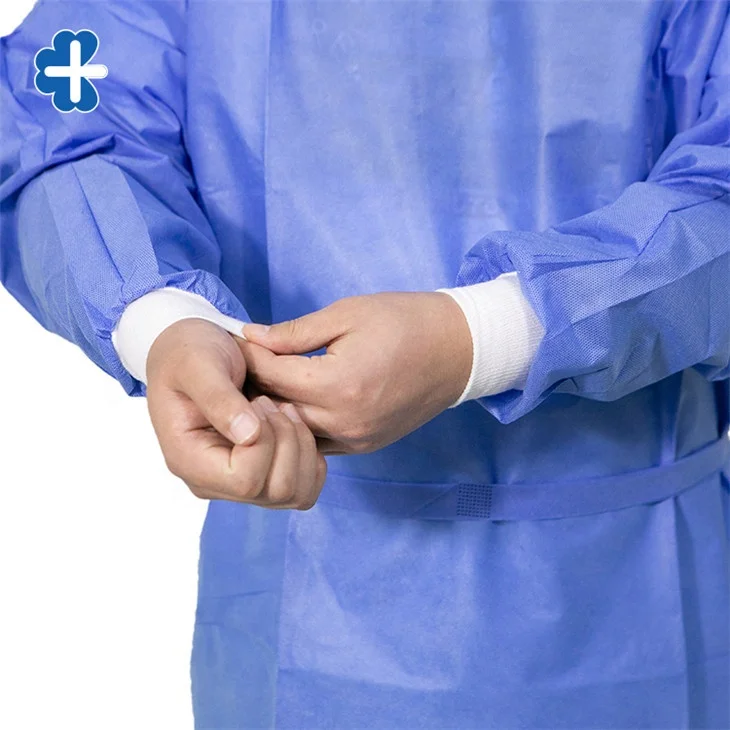 China Manufacturer  Suning  SMS Surgical Gown Hospital Disposable Knit Cuff  Isolation Gown