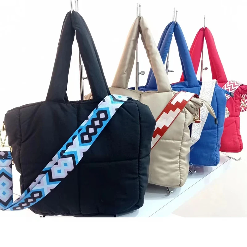 Puffer Tote Bag Lightweight Satchel Purse Large Travel Gym Shop Quilted Puffy Handbag for Women