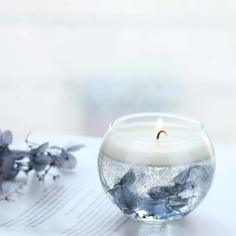 
Promo 5.5*5.5cm Transparent Clear Glass Round Gel Wax Icecream Luxury Gift Set Scented Candles with Packaging 