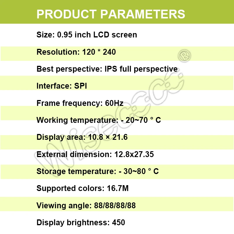 Wisecoco Factory Wholesale Custom Screen Size Cable Interface 0.95 Inch 120*240 Lcd Panel Display Small Screen