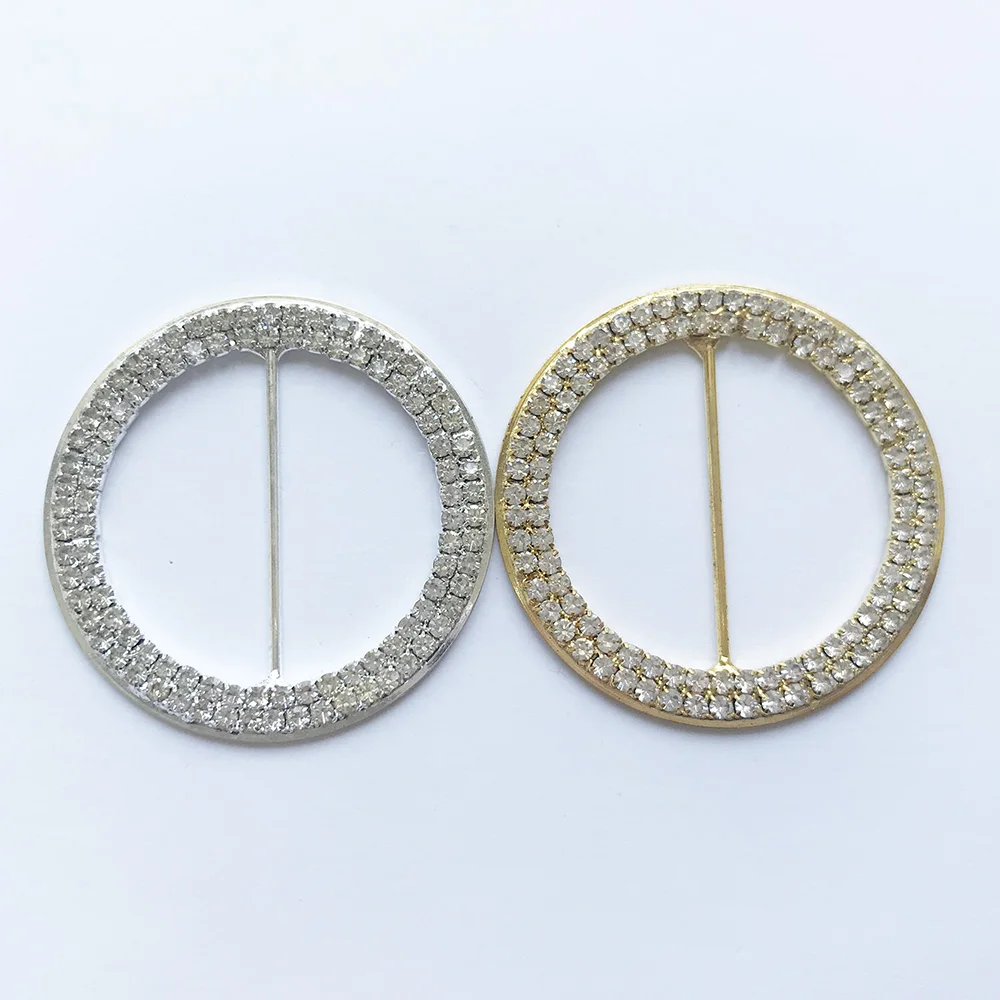 Simple round shape 40mm inner size two layer rhinestone crystal buckles for wedding chair or party dresses belts