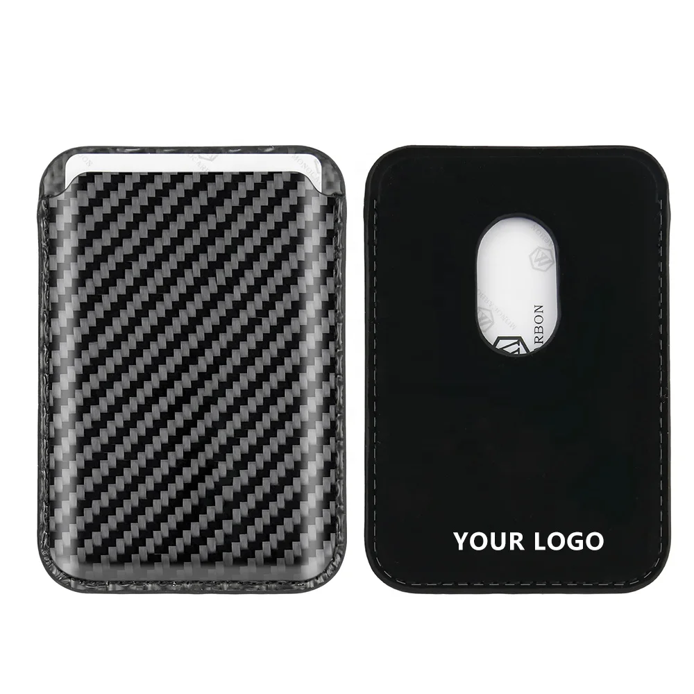 Customized logo premium carbon fiber magnetic card holder mini card wallet for iPhone15 14 pro max