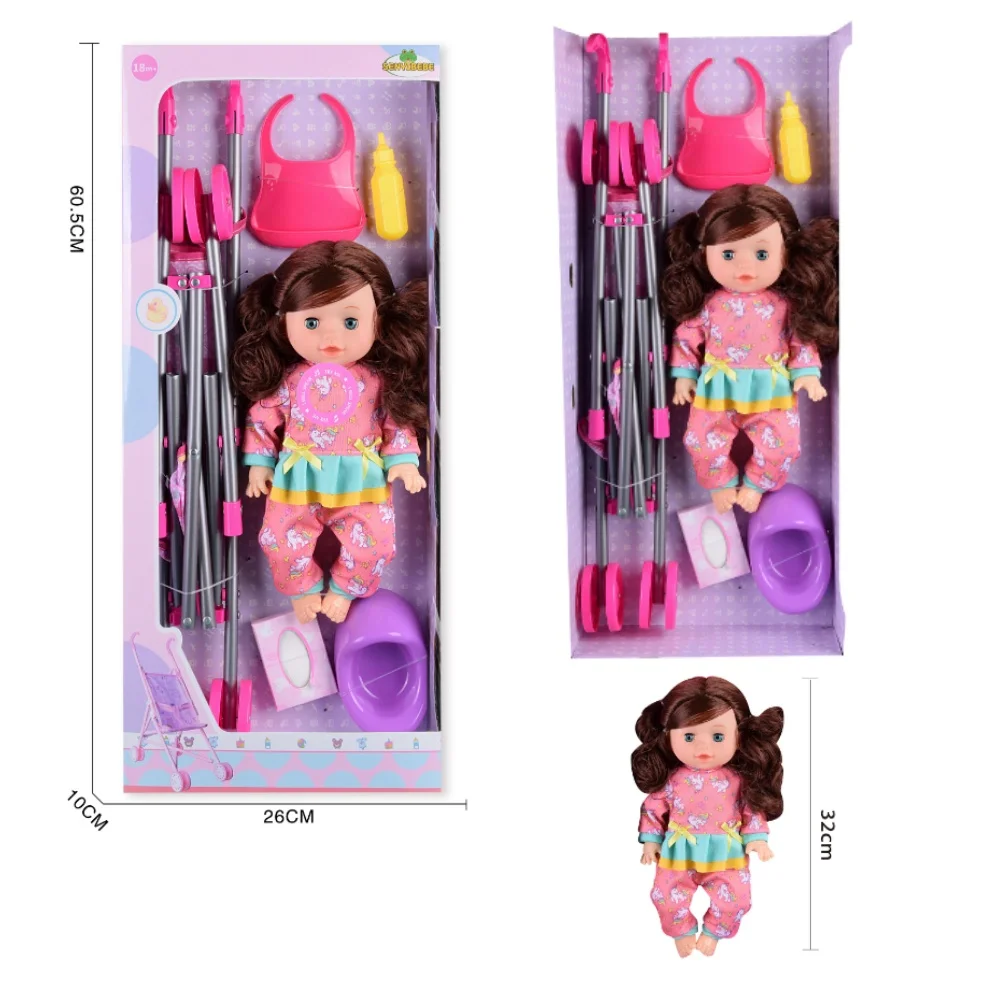 luxury Nursery Play set with suction bottle, ice cream, urinal, 55CM plastic cart baby dolls sets reborn doll kids