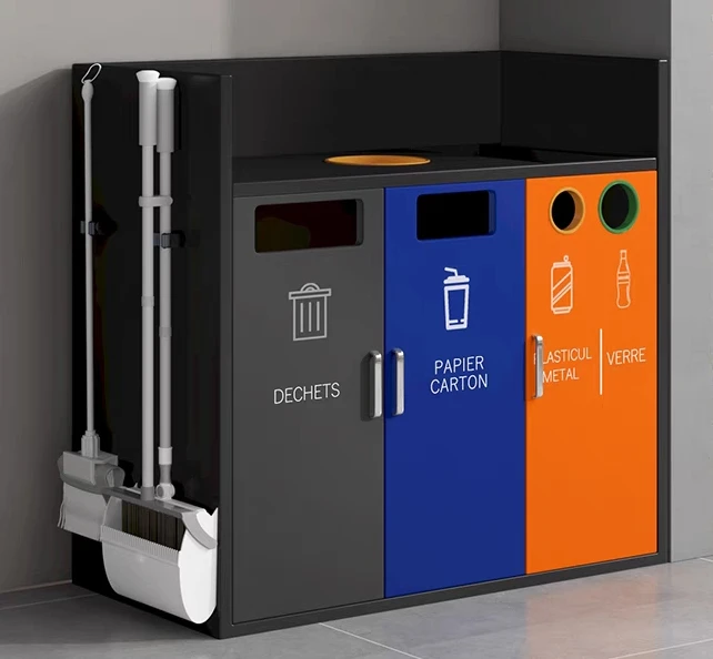 Standing Recycling Rectangular Stainless Steel Trash Can with Lid