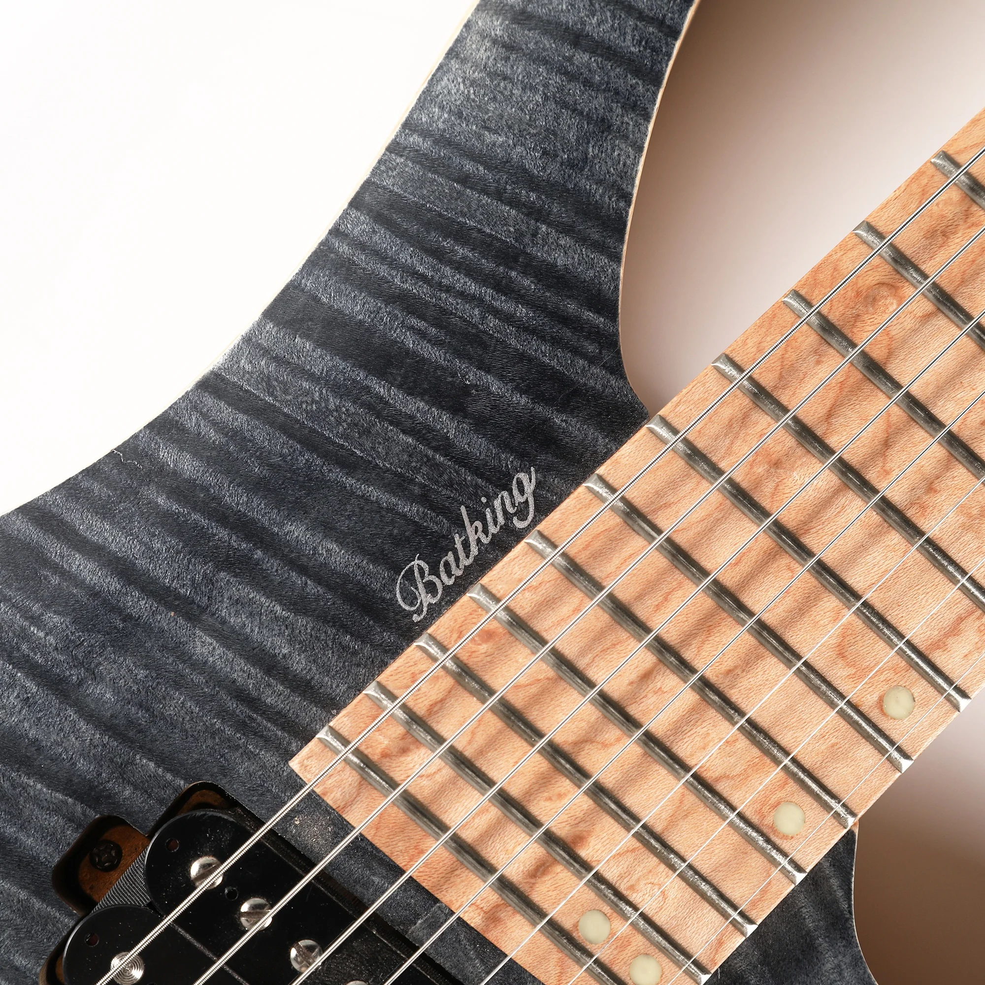 Batking 7 String  Fanned Fret Headless Electric Travel Guitar with Multiscale Birdeyes Fingerboard  Of Luminous Inlay