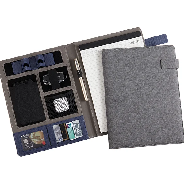 Custom a4 pu multifunction executive business resume office meeting document portfolio organizer with holder notepad padfolio