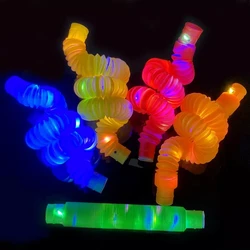 New Fidget 2022 Flashing Fidget Pop Tube with LED Wholesale Popping Up Plastic Tube stretchable Light Up Pop Tubes