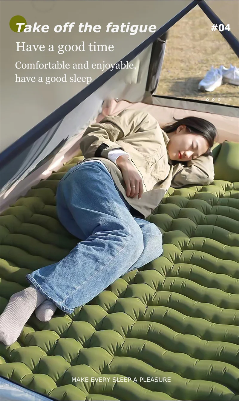 Outdoor Double Sleeping Pad Inflatable Mattress with Pillow 2 Persons Camping Mat Tourist Mattress for Hiking Camp Bed Air Matt