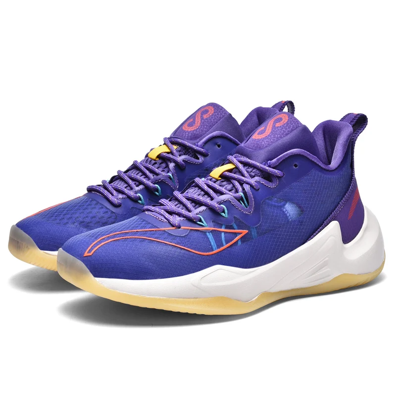 Высококачественные уличные спортивные высокие фиолетовые удобные нескользящие баскетбольные туфли для