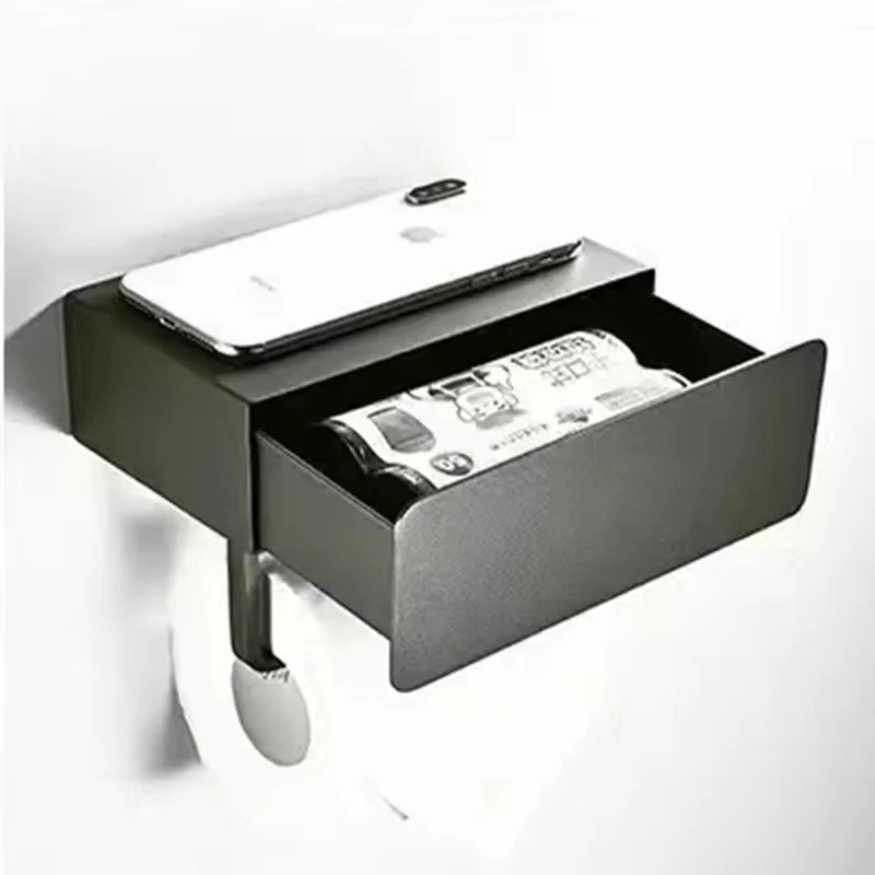 Новый дизайн Металлическая черная полка для телефона из нержавеющей стали коробка хранения держатель рулона туалетной бумаги с дозатором влажности