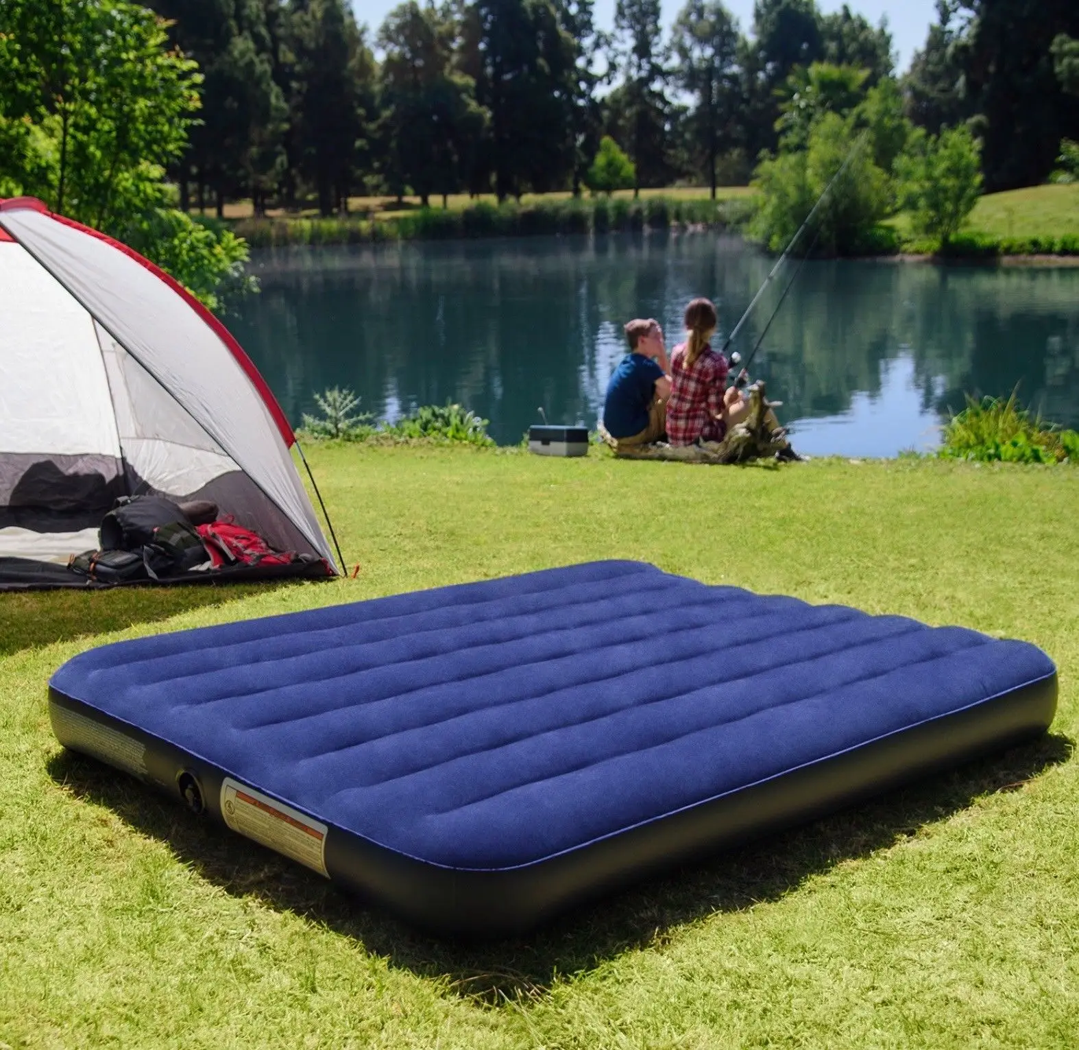 INTEX 64765 Queen Classic Airbed With Hand Pump Inflatable Mattress For Camping