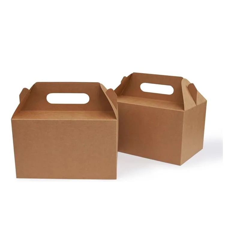 Custom Logo Printed Take Away Food Paper Lunch Box Wholesale Price White Brown Picnic Paper Gable Cake Boxes