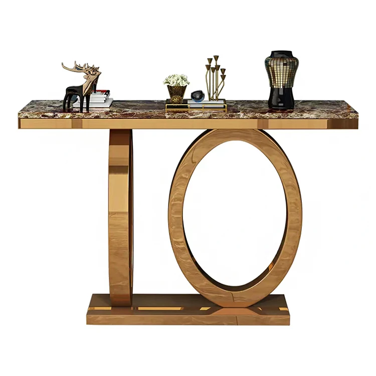 Luxury hotel hall console side table with gold stainless steel leg modern design European  black console in living room