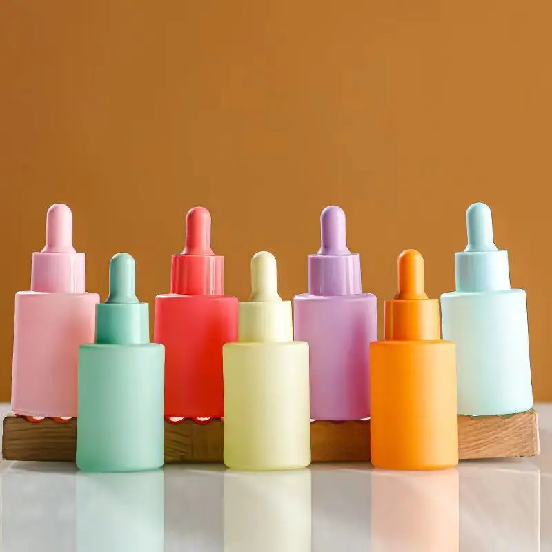 Frosted colorful wholesale cosmetic skincare packaging glass essential oil dropper bottles glass 30ml serum bottle