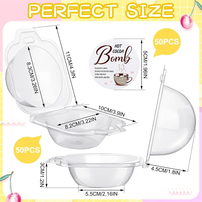 Hot Cocoa Bomb Disposable Plastic Cupcake Boxes Individual Chocolate Bomb Rectangle Clear Container with Printed Pattern Cookies