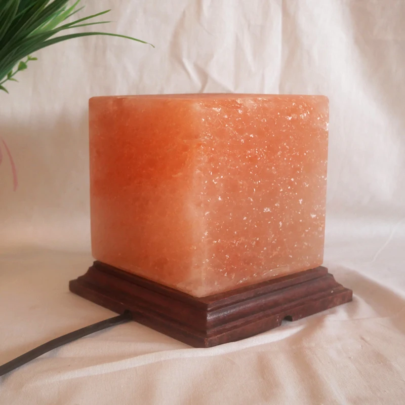 Square Shape Natural Himalayan Glow Salt Lamp Pink Crystal with Cord and Dimmer Switch 5-7 lb from Pakistan Wholesale
