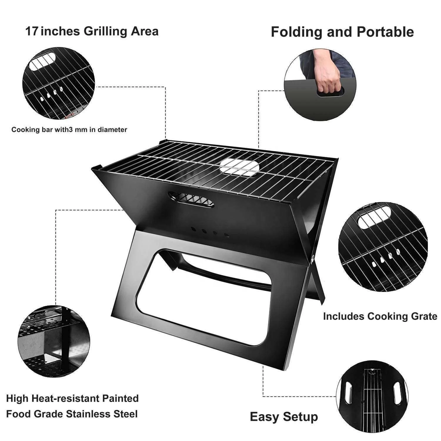 Portable foldable outdoor camping grill charcoal bbq grill notebook portable small folding grill
