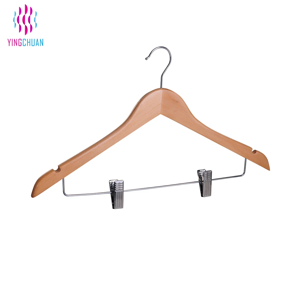 Wholesale Wood Clip Hanger Non Slip Boutique Wooden Clothes Hanger for Clothing Shop