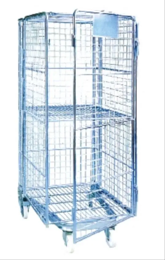 
Warehouse Cage Foldable Roll Door Logistic Security Wire Mesh Cart Storage Metal Trolley With Wheels 