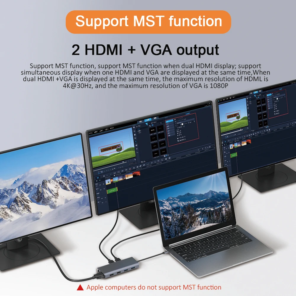 March Expo USB C 12 in 1 docking station Type-C USB HUB Docking Station with VGA HD-MI RJ45 PD100W docking station with laptop