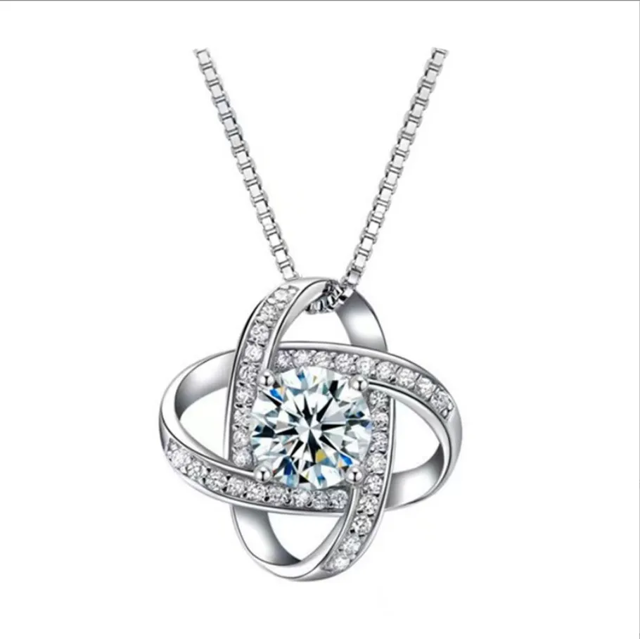 Valentine Mother Day Wholesale Zircon Crystal Love Knot Pendant Jewelry Necklace
