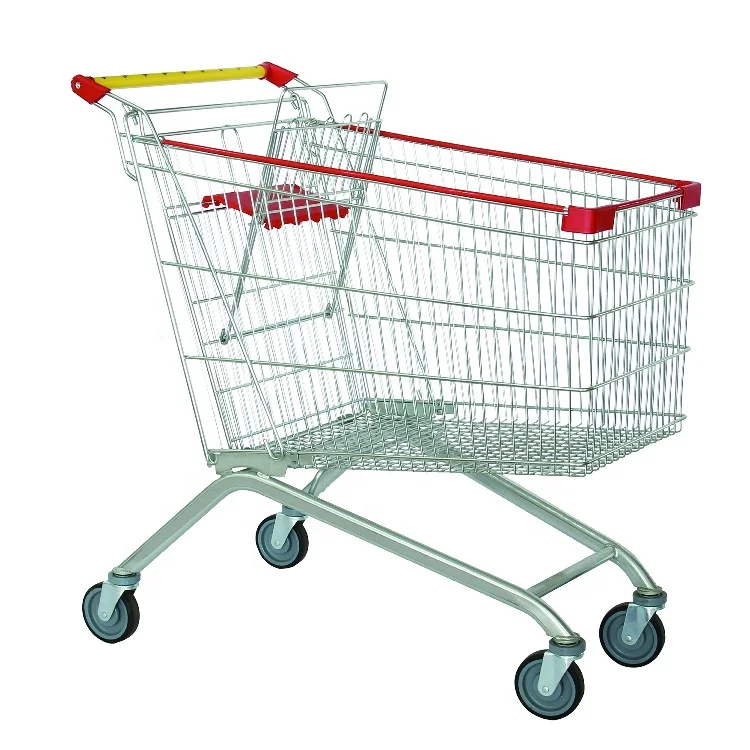 Europe Style 240 Litres Supermarket Shopping Trolley with Heavy Load Capacity and Tube Chassis