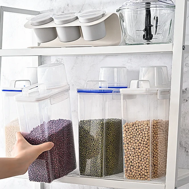 2L Portable Plastic Kitchen Food Grain Storage Container Storage Boxes Rice Dispenser with Measuring Cup
