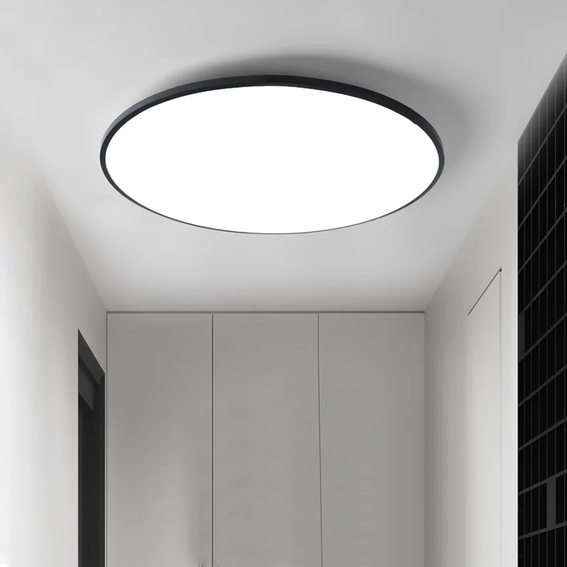 Morden Black Study Balcony Bedroom Room Light Round Mounted Indoor Slim Led Ceiling Lamp Plastics Led Tri-proof Light
