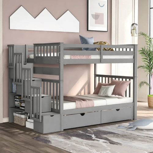 
Free Shipping Wood Beds Full Over Full Bunk Bed With Shelves And 6 Storage Drawers Twin Beds Wooden (96.8