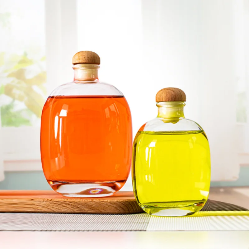 wholesale 250ml 500ml Cylinder Round Vodka Spirit Gin Rum Glass Liquor Bottle Juice Beverage Liquor Packaging Bottle With Cork