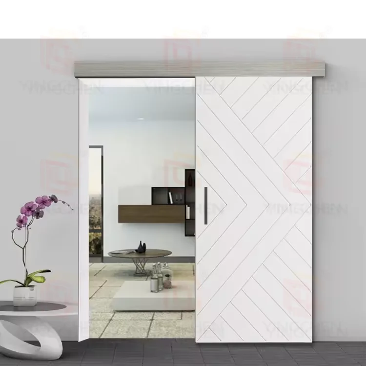 American Shaker Door Design 1 Panel Tempered Glass Solid Wooden Frame Interior Sliding Barn Door