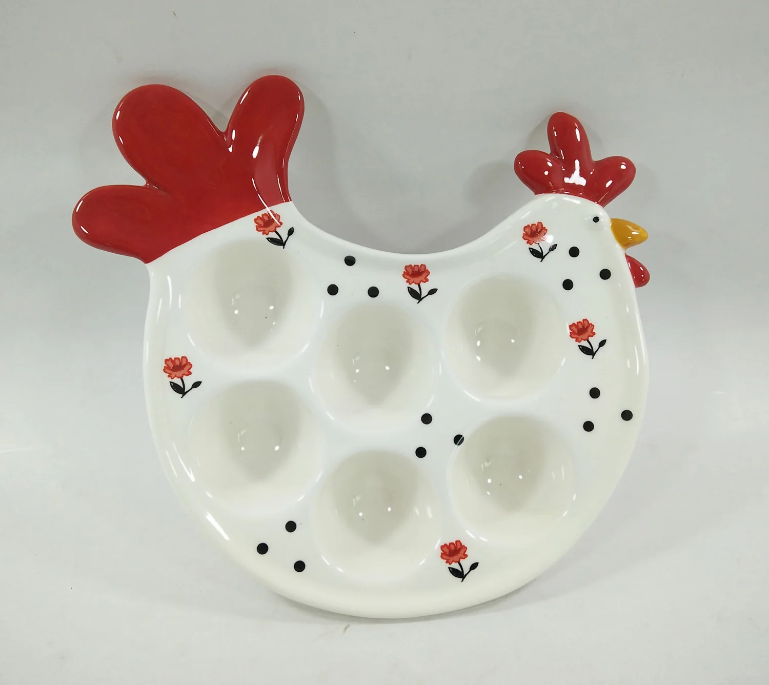 Creative design ceramic hen egg tray white ceramic chicken shape hen egg holder