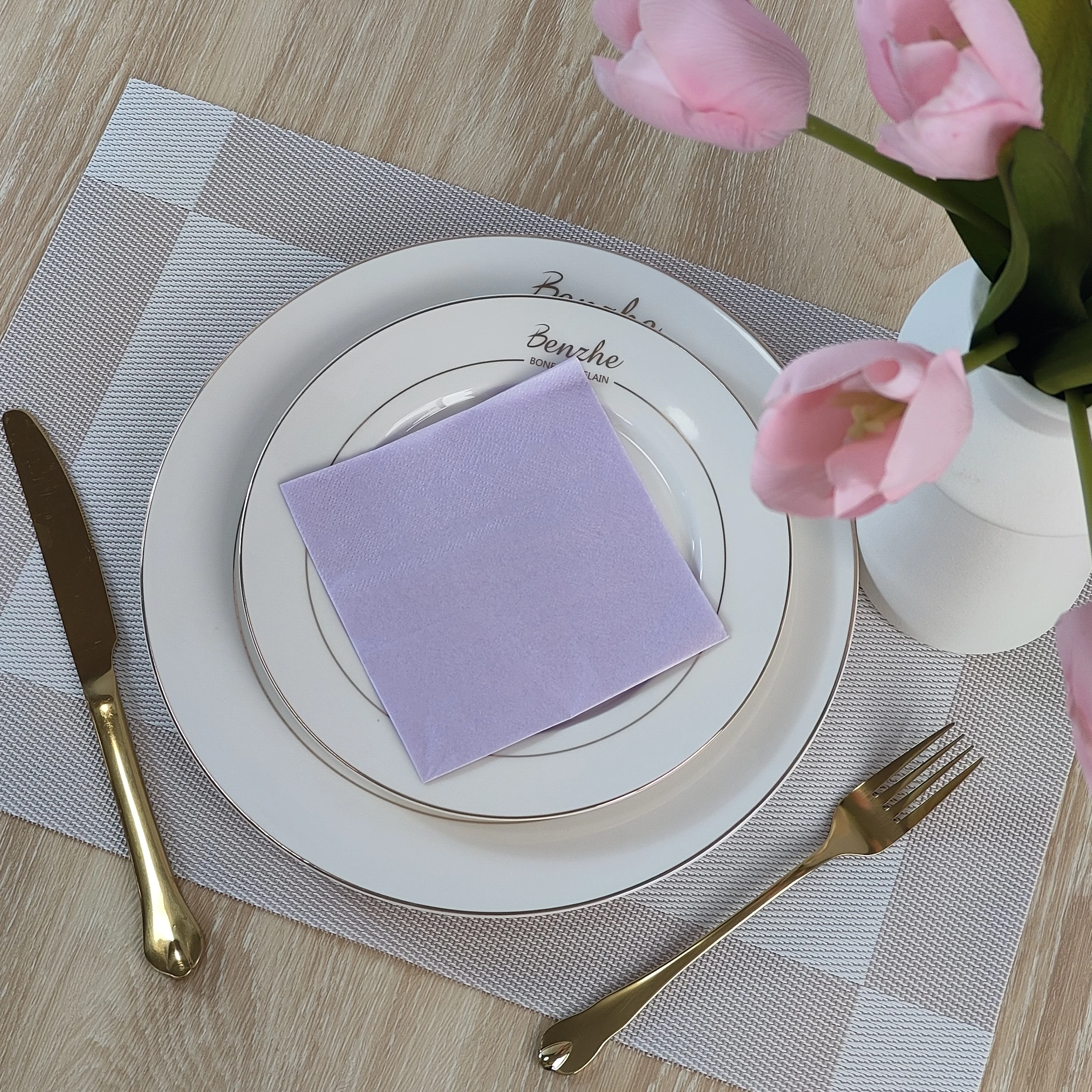 Disposable Custom Purple printed tissue paper Napkins Dinner Luncher Table Napkins