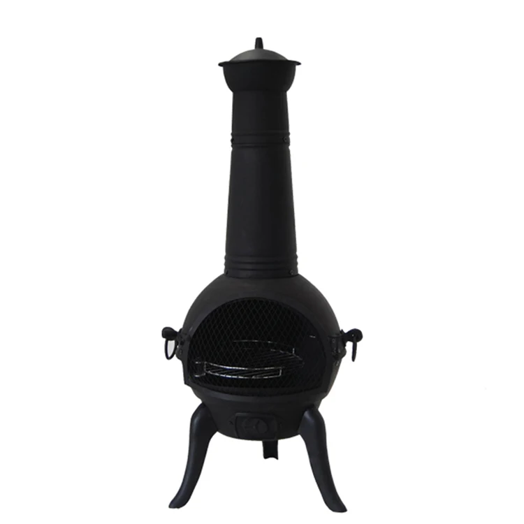 Garden classical charcoal iron chimeneas with steel flue