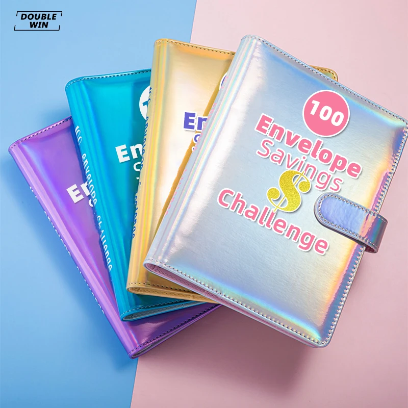Custom Logo A5 A6 Pu Leather 100 Days Book Envelope Savings Challenge 5050 Money Ring Budget Binder