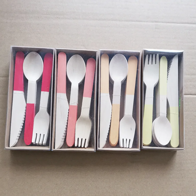 disposable biodegradable customized logo 140mm 160mm wooden cutlery set wooden knife fork spoon with bag
