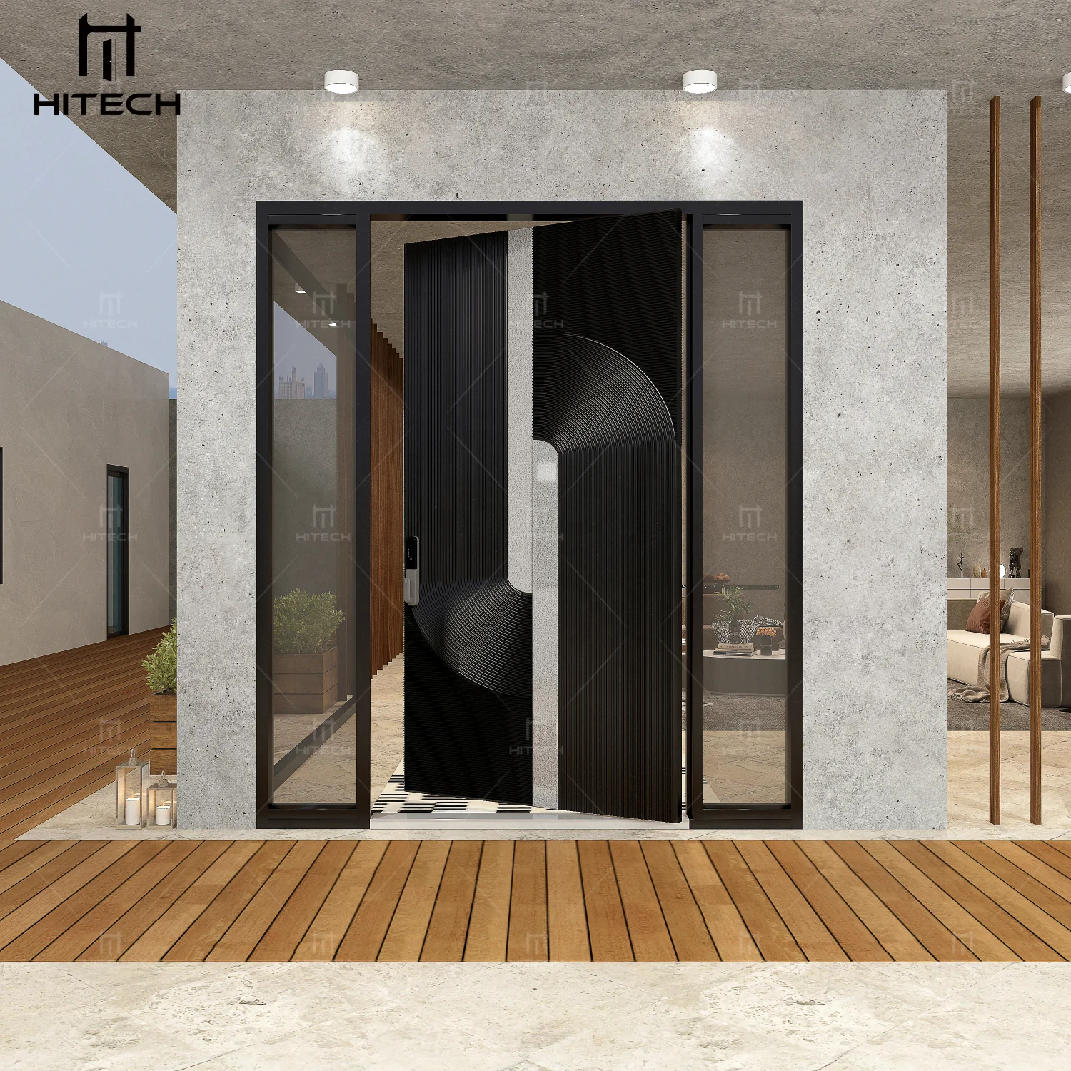 Hitech large aluminium pivot front door cast aluminum security front entry doors high quality exterior steel doors for houses