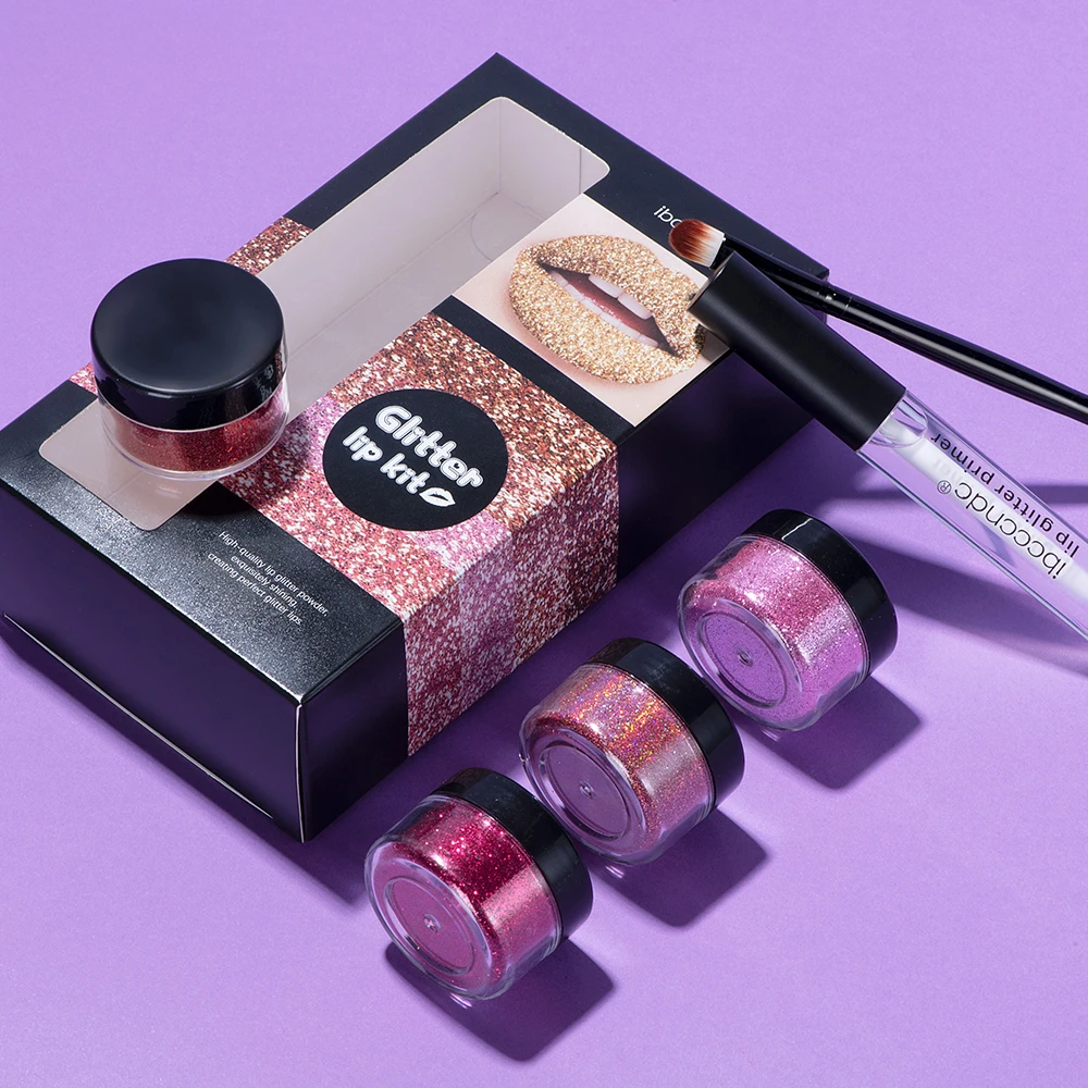 Private Label Diamond Lip Gloss Powder Waterproof Cosmetic Primer Glitter Lip Kit