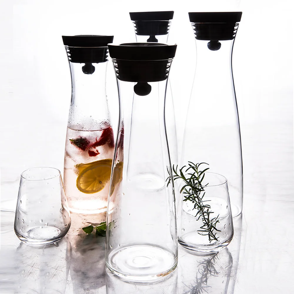 wholesale heatresistant glass pitcher water carafe decanter with stainless steel flow lid