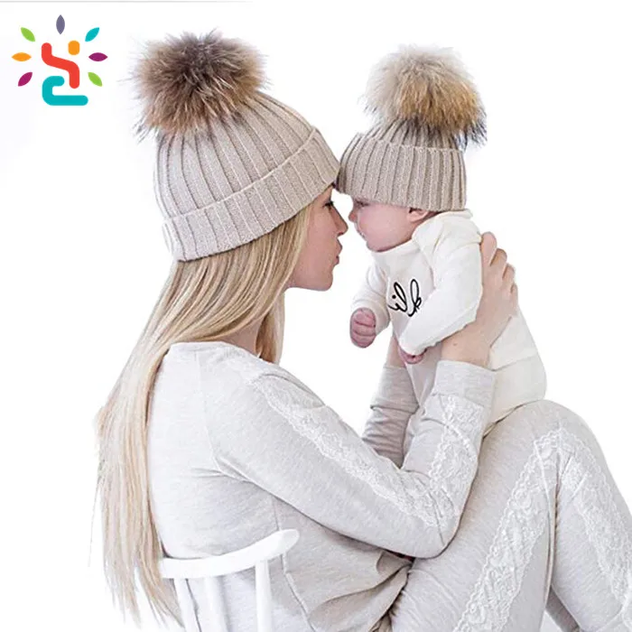 Parent-Child Beanie,baby pom pom beanie,baby crochet beanie.jpg