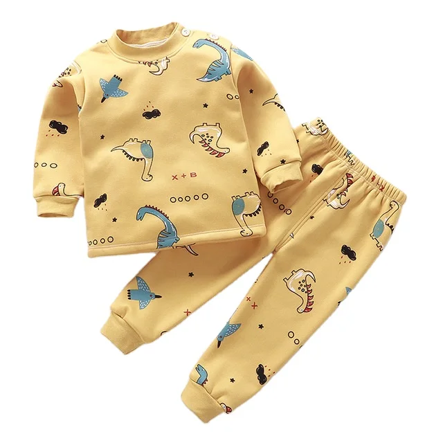 
Autumn Winter infant fleece-lined pajamas children thermal pajamas toddler pyjamas sets boys girls underwear warm 
