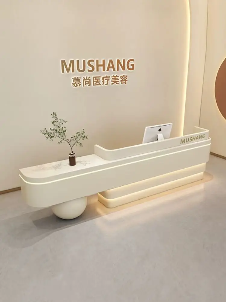 Modern and Minimalist Dental Curved Paint Bar Table Company Front Desk Reception Desk for Beauty Salon Office Desks
