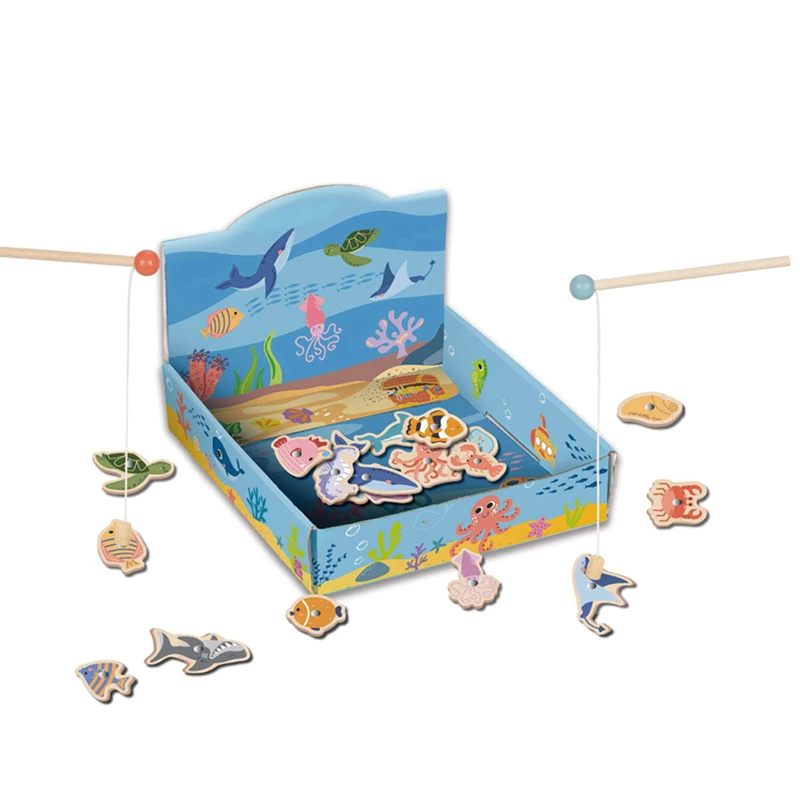 Montessori Wooden Magnetic Fishing Game Baby Enlightenment Early Education Marine Animal Cognition Fishing Toys