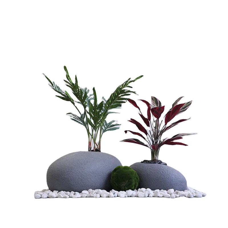 Sandstone dinosaur egg 15cm moss turf ball peacock leaves 12 large branches potted plant garden sets  home decor  indoor  plants
